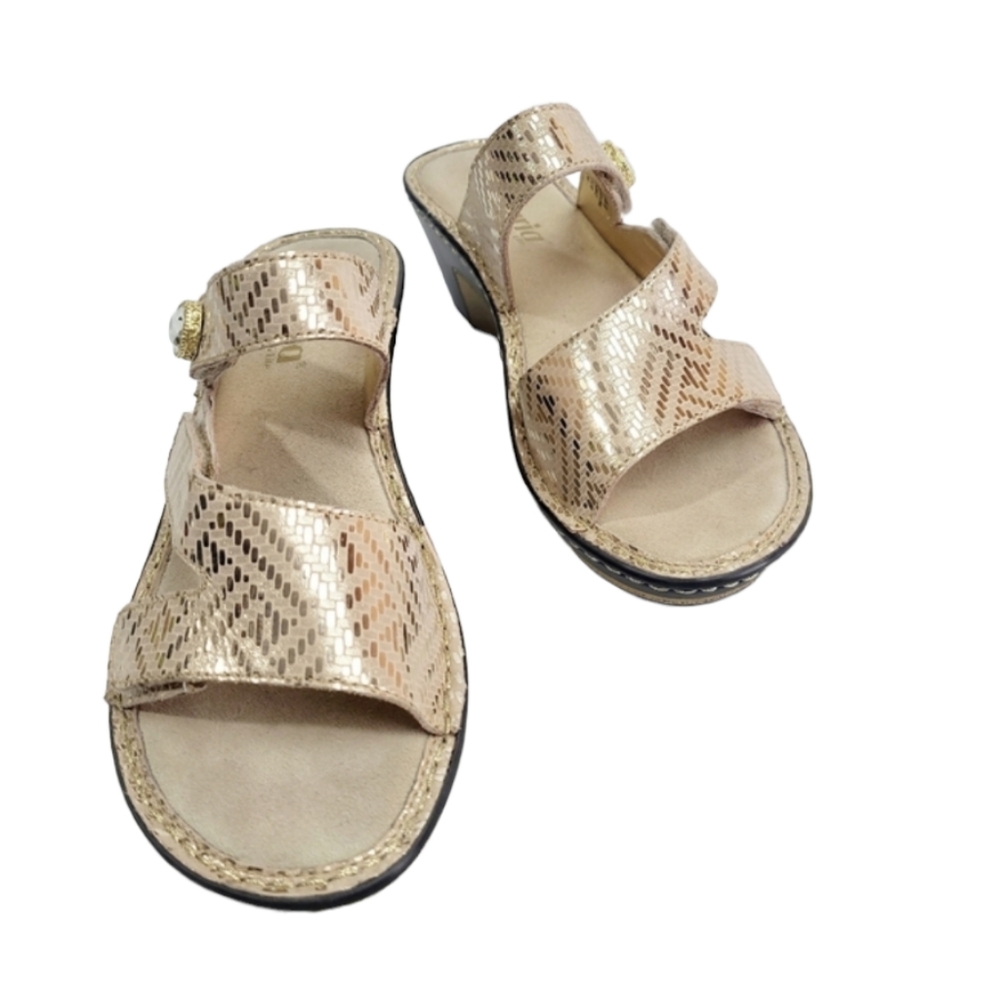 Alegria Loti Gold Dazzler 529 Slip On Wedge Open Toe Sandal Comfort Shoe Size 38